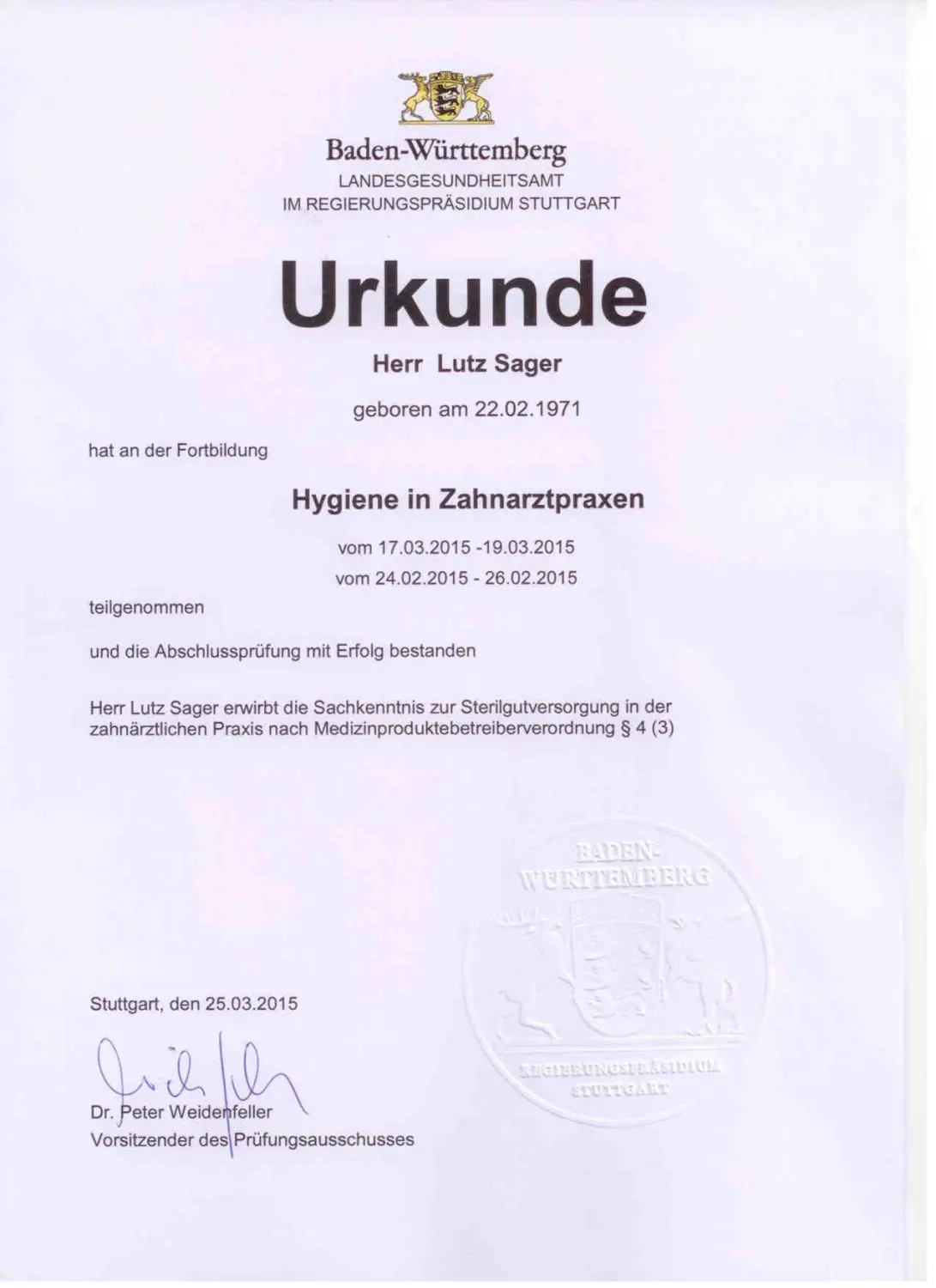 MediDes – Medizinische Desinfektion – Zertifikat