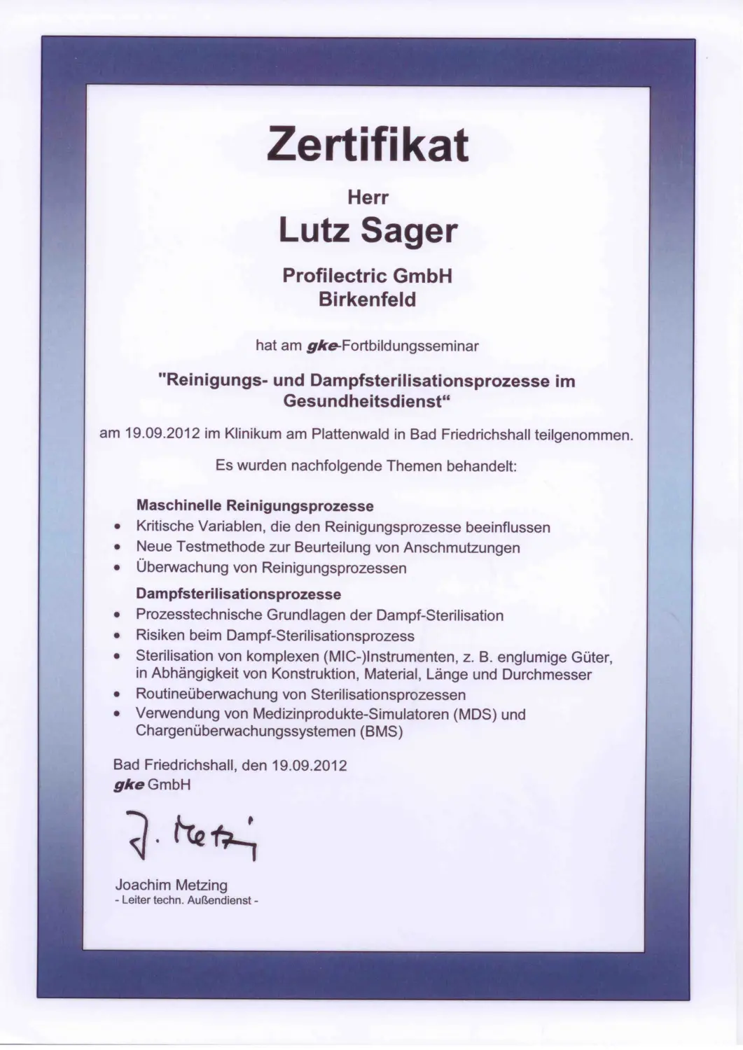 MediDes – Medizinische Desinfektion – Zertifikat