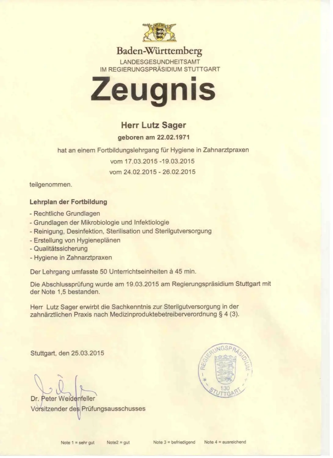 MediDes – Medizinische Desinfektion – Zertifikat