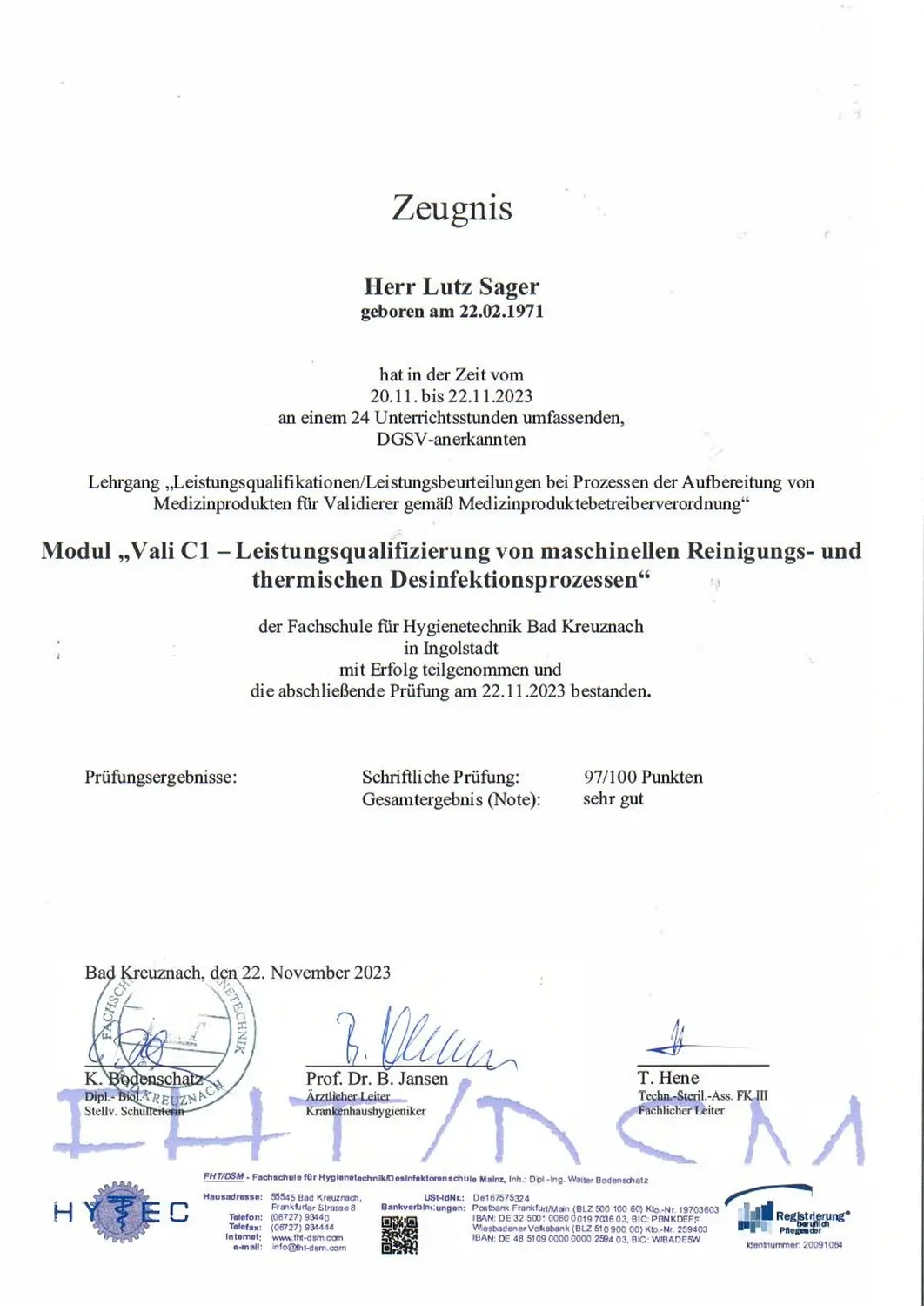 MediDes – Medizinische Desinfektion – Zertifikat