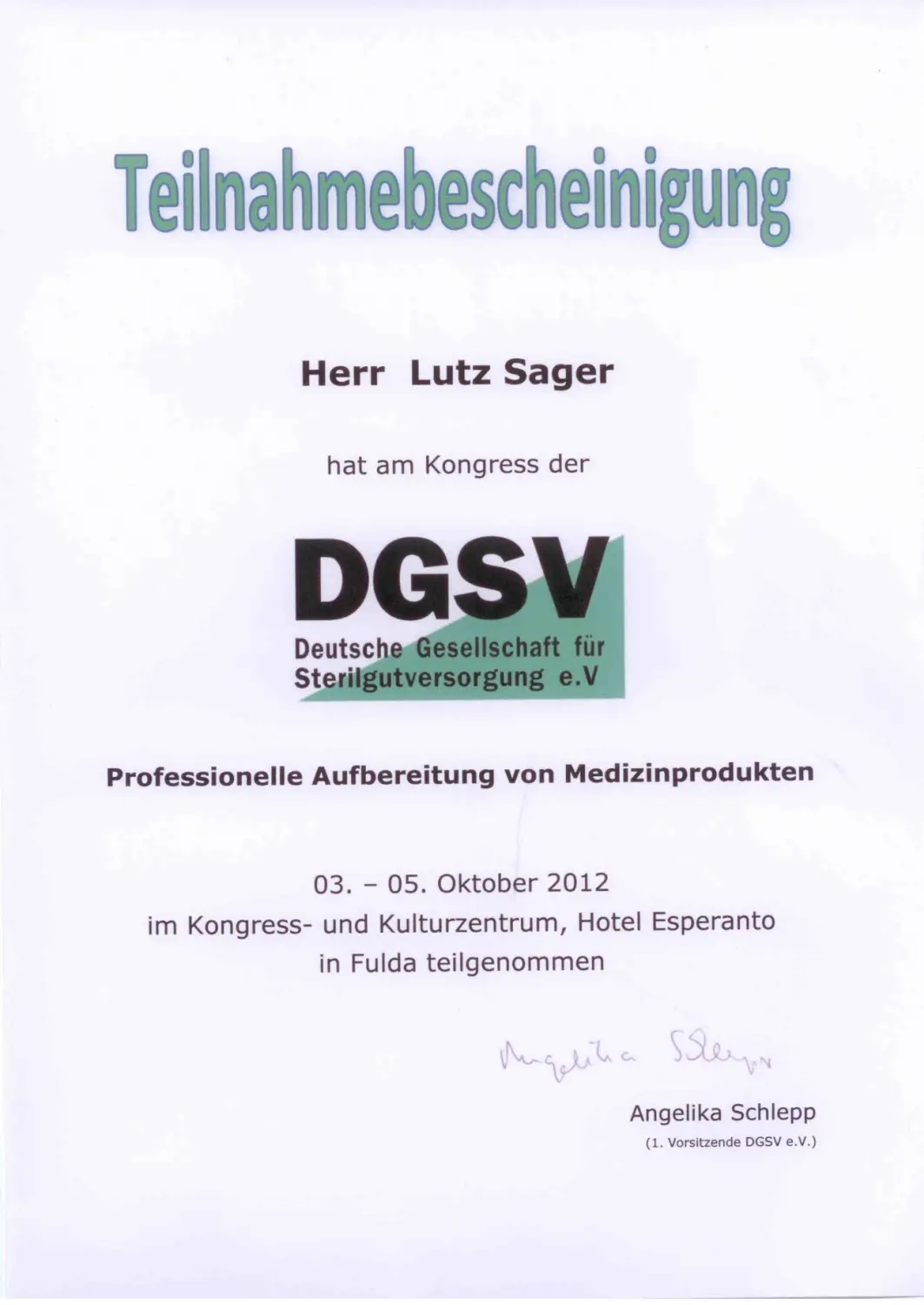 MediDes – Medizinische Desinfektion – Zertifikat