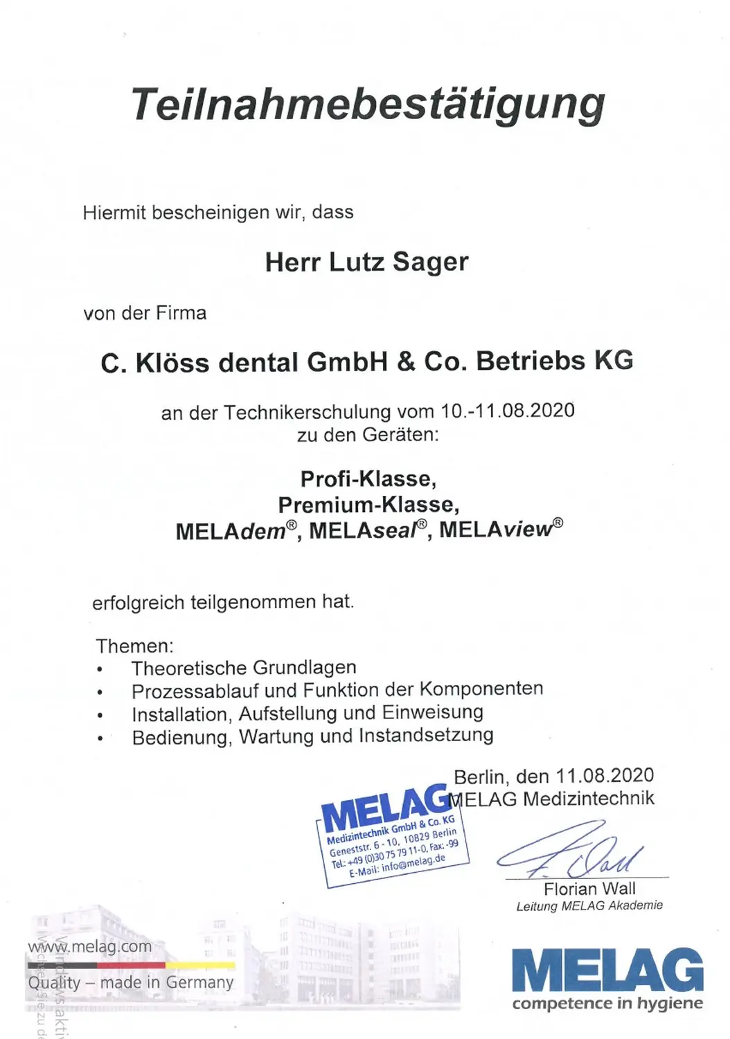 MediDes – Medizinische Desinfektion – Zertifikat