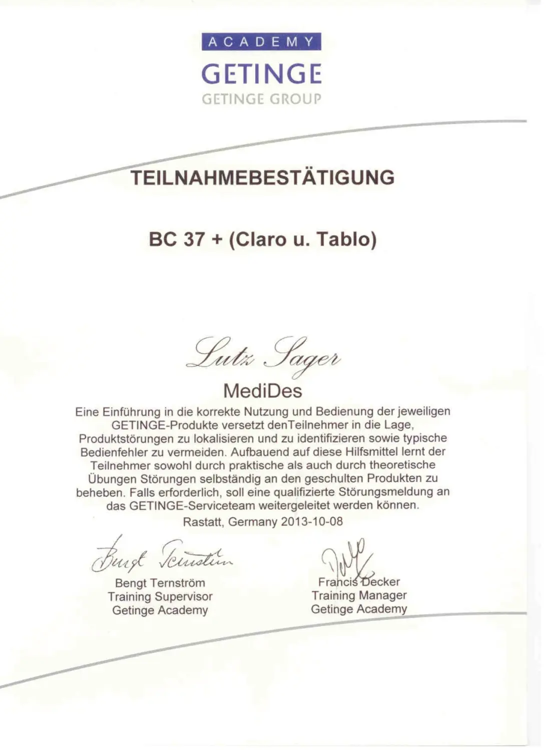 MediDes – Medizinische Desinfektion – Zertifikat