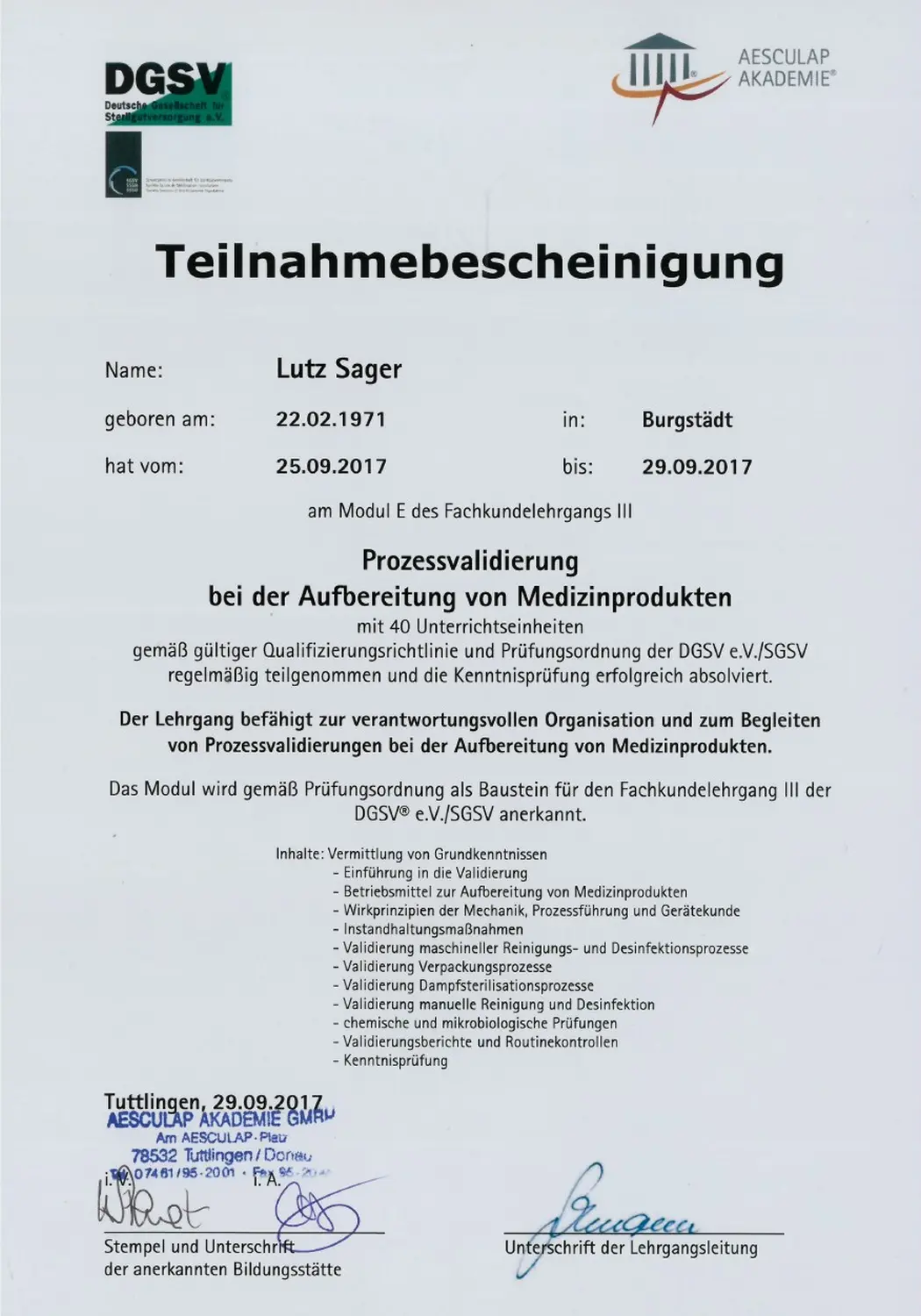 MediDes – Medizinische Desinfektion – Zertifikat