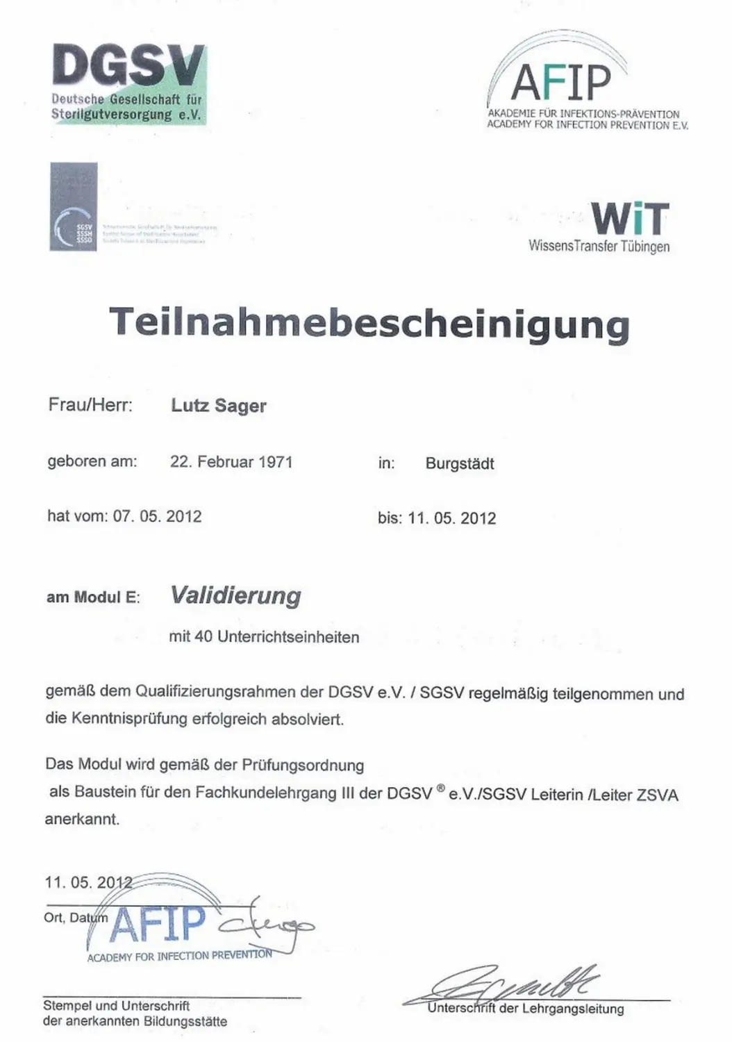 MediDes – Medizinische Desinfektion – Zertifikat