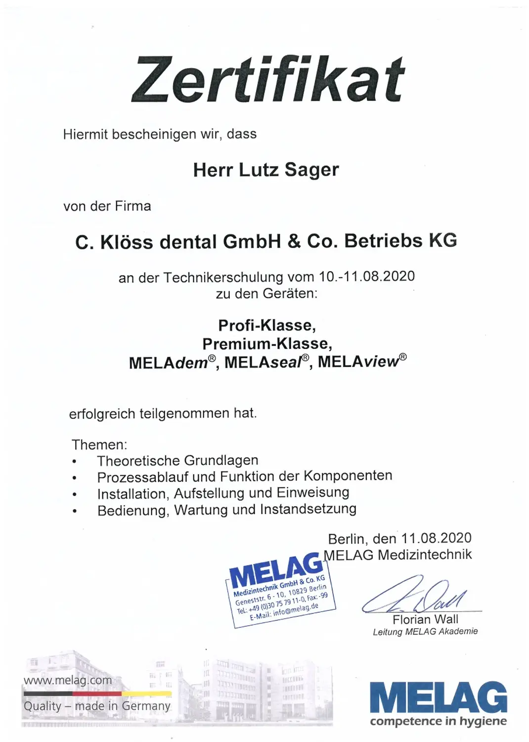 MediDes – Medizinische Desinfektion – Zertifikat