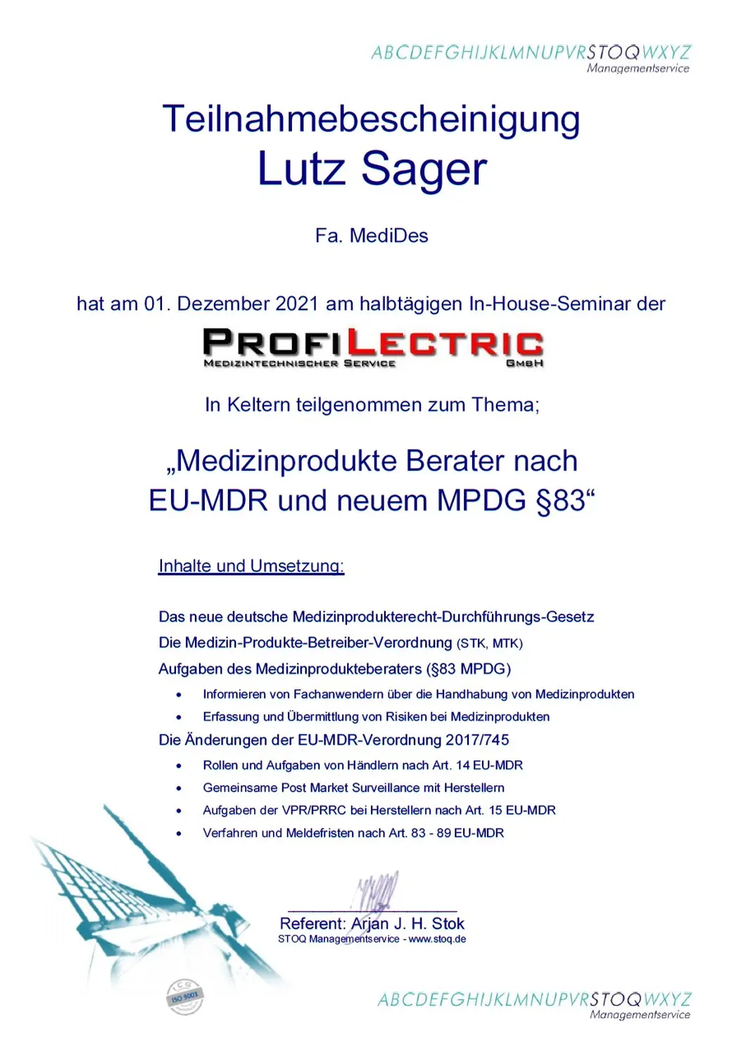 MediDes – Medizinische Desinfektion – Zertifikat